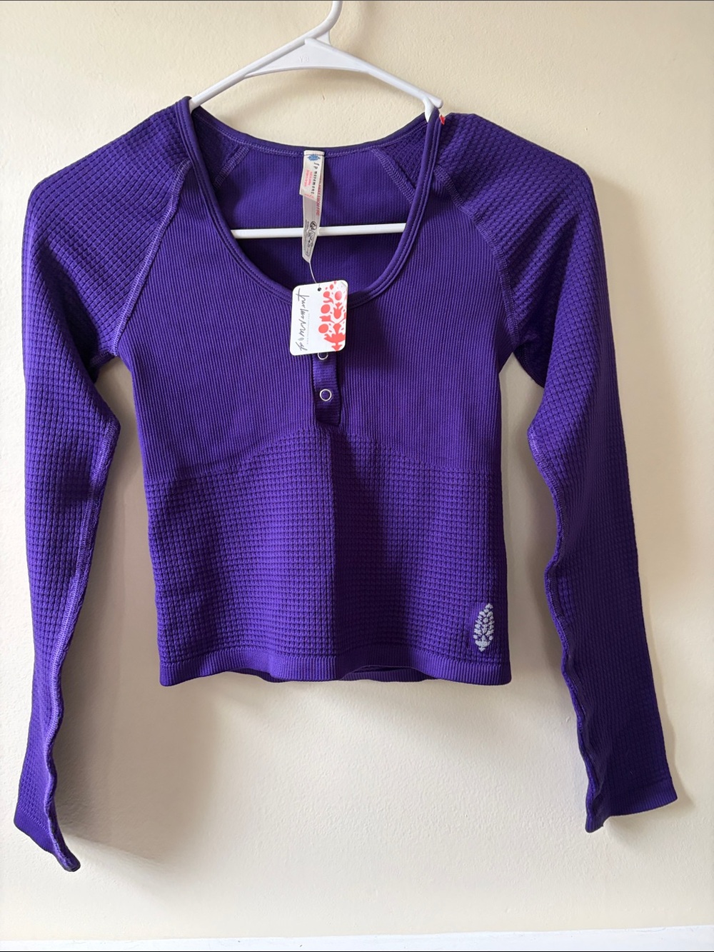 FP Movement by Free People Purple Waffle Henley Long Sleeve Top
